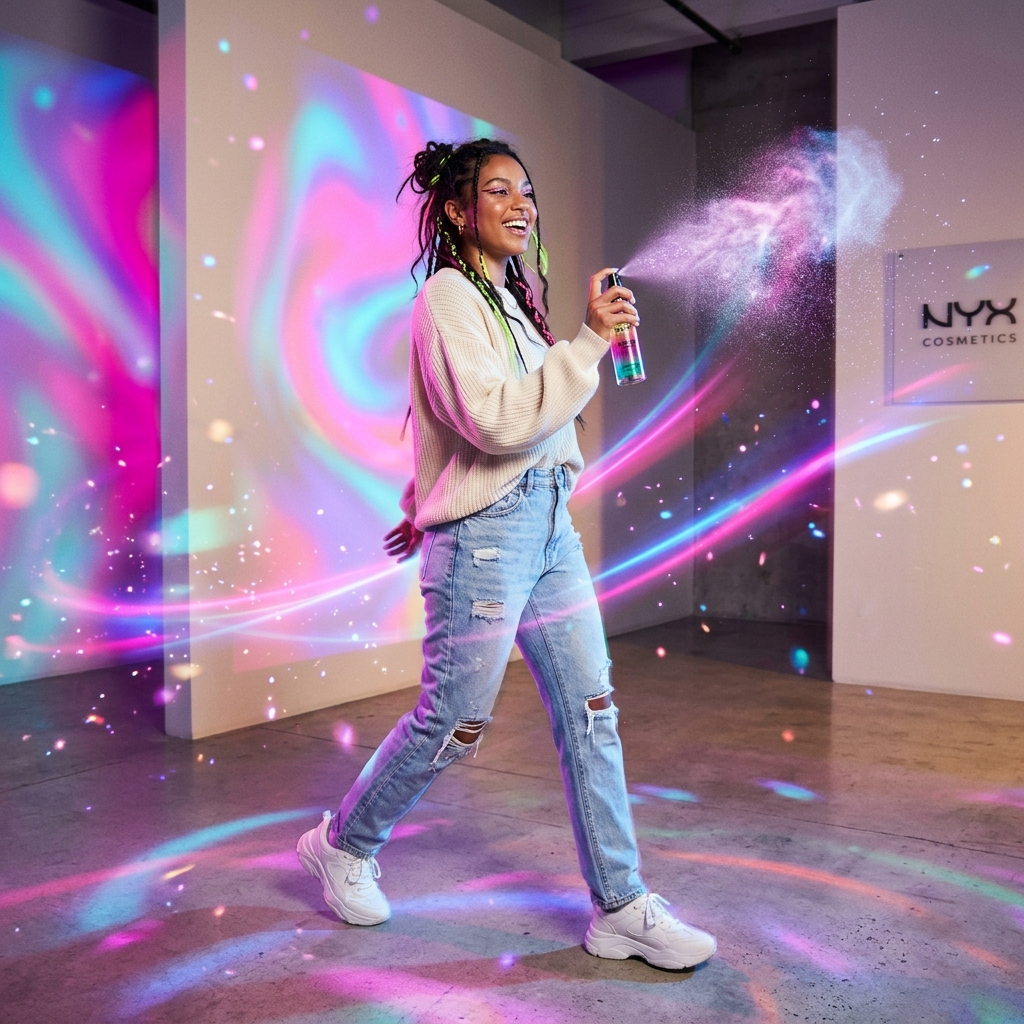 Firefly Gemini Flash NYX style fragrance advertisement a woman standing in a modern minimal room with cre 653832